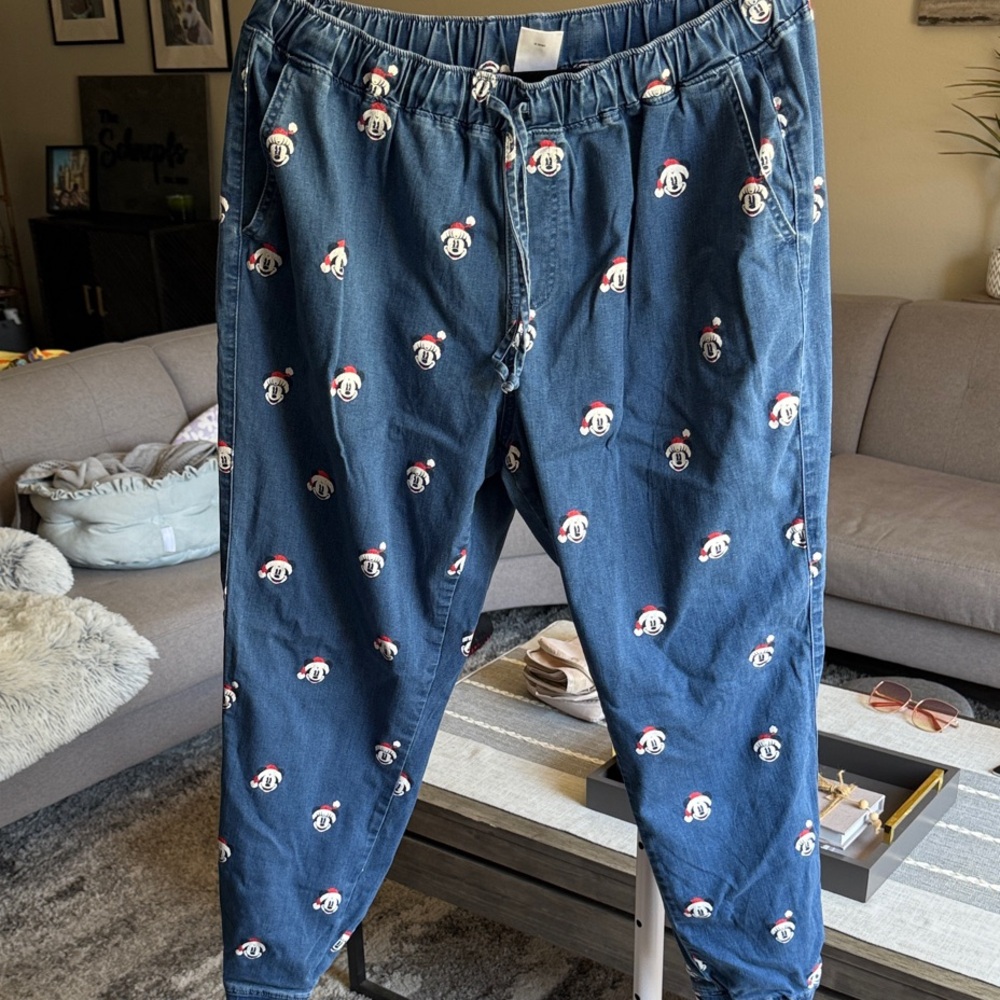 Denim colored Joggers w/ Christmas Mickey